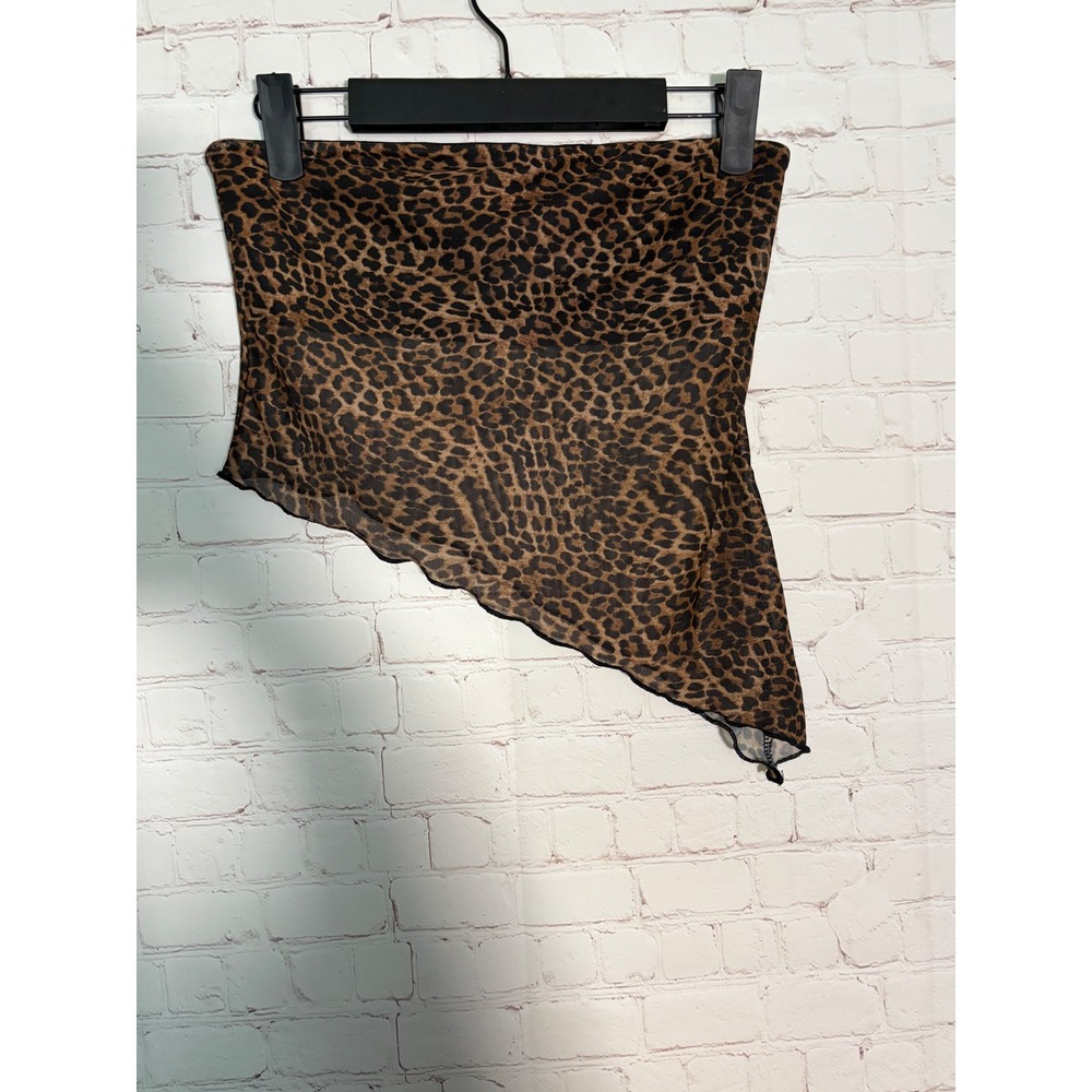 Edikted‎ Leopard Print Asymmetric Mesh Tube Top Brown Black Strapless Crop Small - Picture 3 of 6
